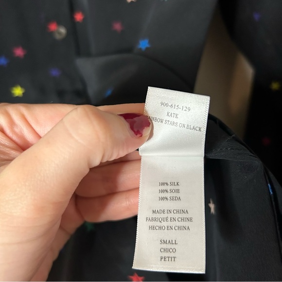 Rails Kate Star Print Silk Blouse In Rainbow Stars Black - Picture 4 of 9